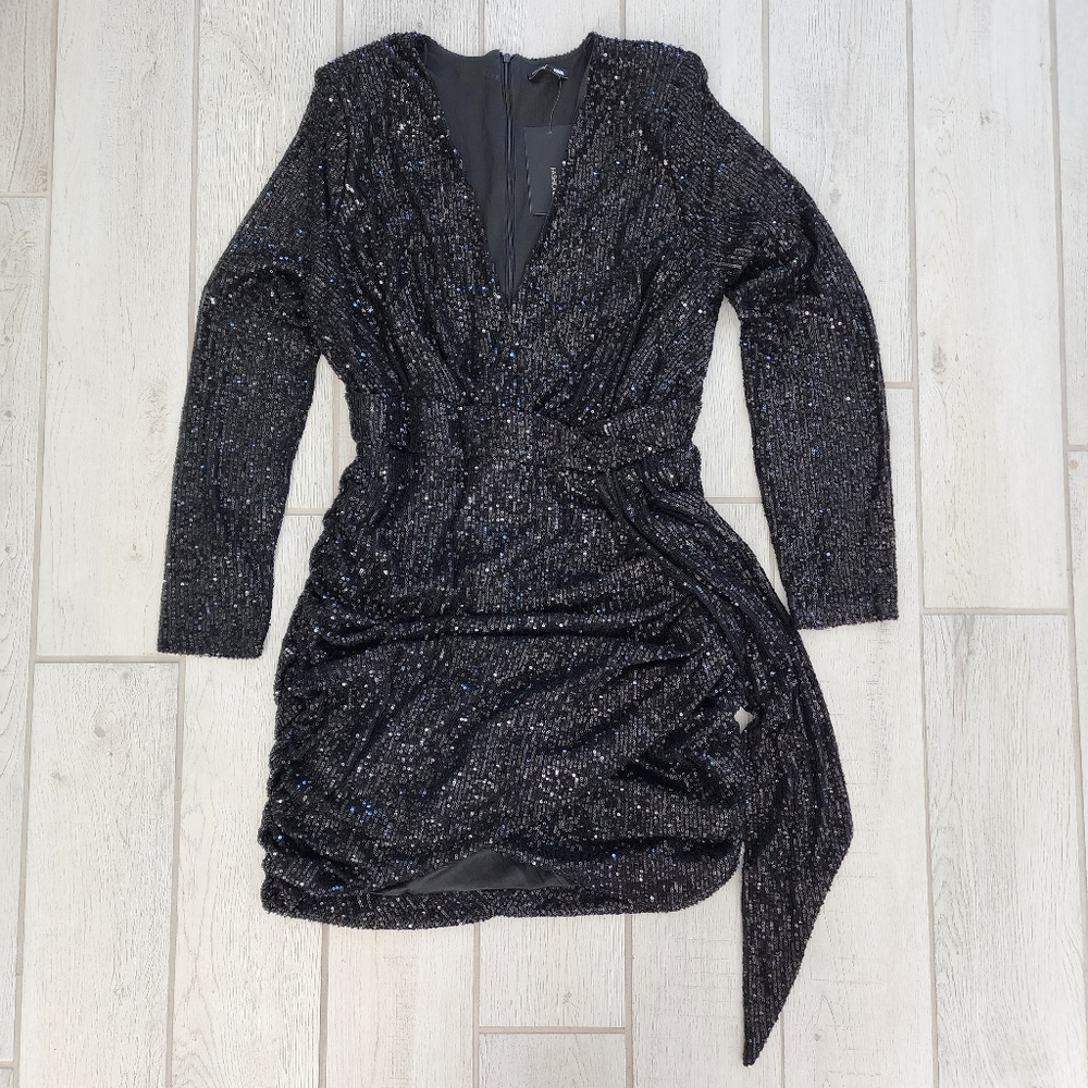 Fashion Nova Black Glitter Long Sleeve Dress